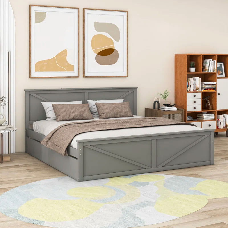 Furnishiaa Curvy Simple Wooden Bed With 4 Trolly - Furnishiaa -  -